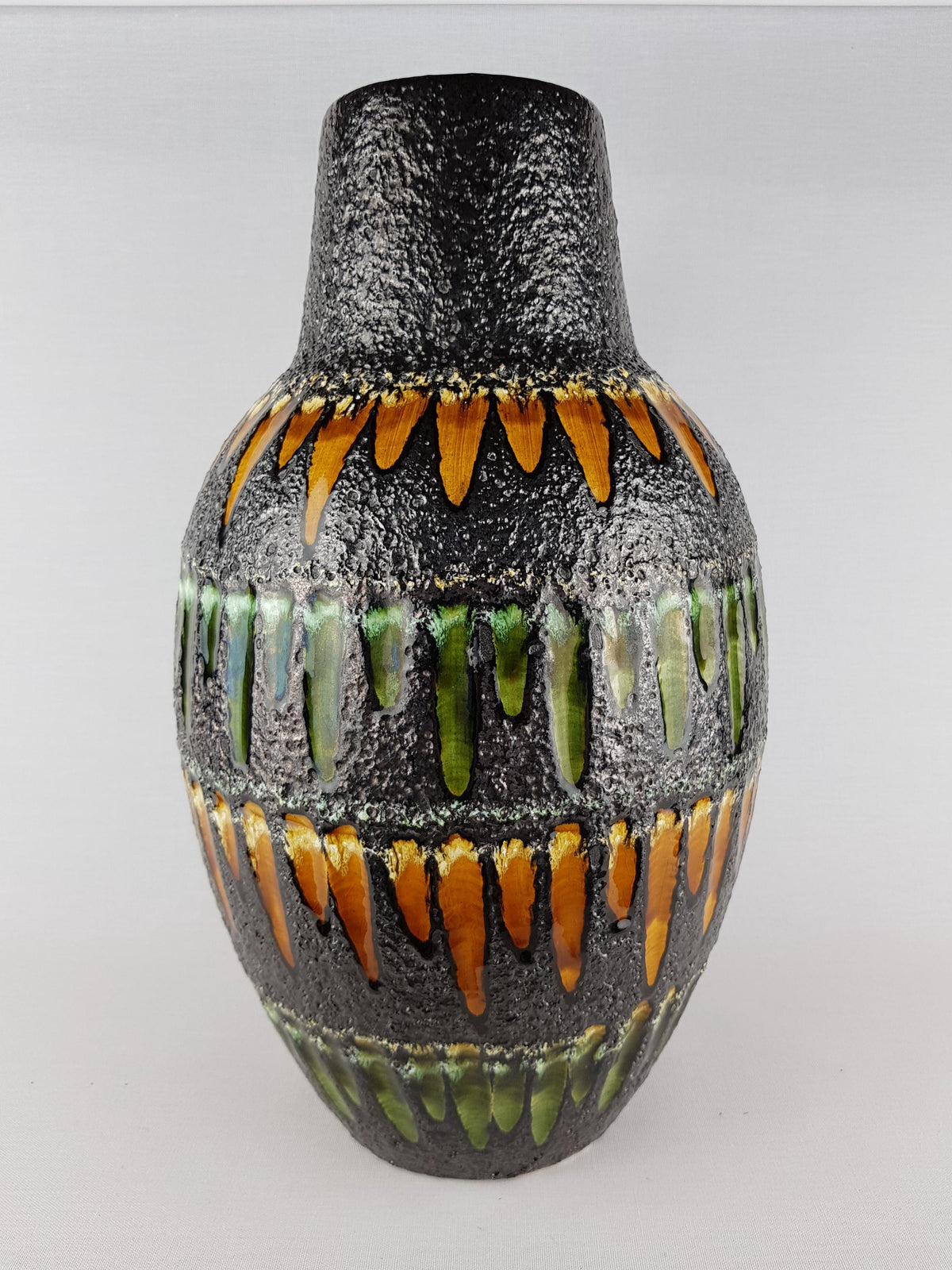 XL Vintage SCHEURICH KERAMIK Black, Orange and Green Fat Lava Vase 279 38 With West German Pottery 1970s