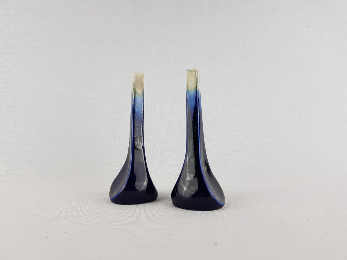 Vintage Set of 2 SGRAFO Ink Blue and Beige Vases 2033 West German Pottery 1970s