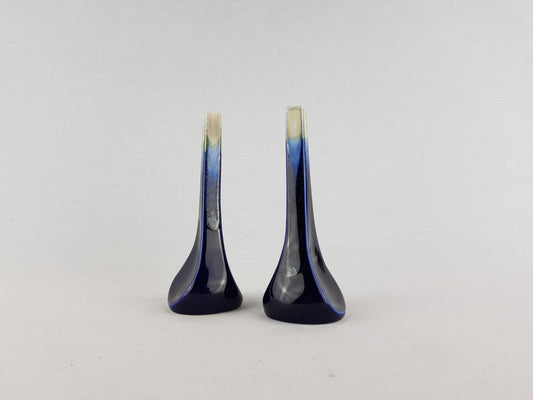Vintage Set of 2 SGRAFO Ink Blue and Beige Vases 2033 West German Pottery 1970s