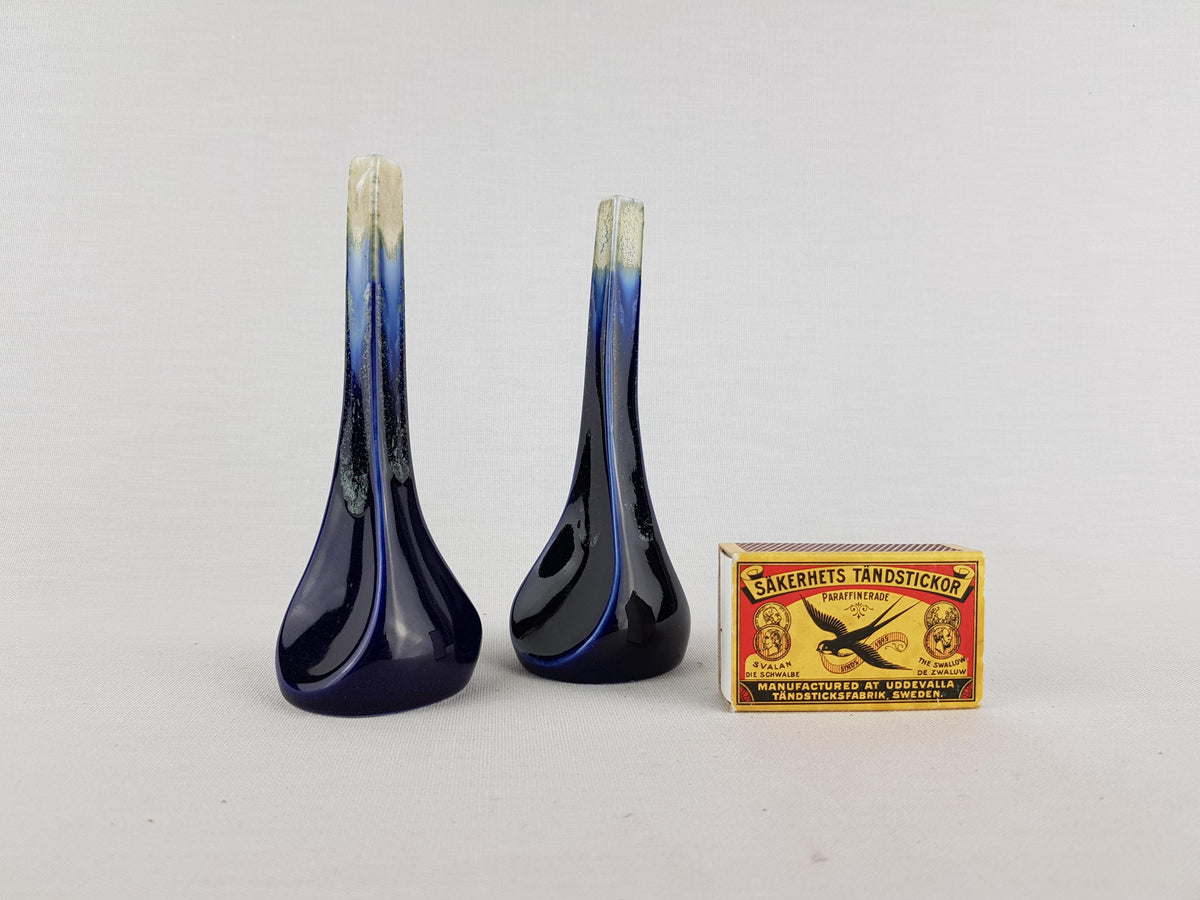Vintage Set of 2 SGRAFO Ink Blue and Beige Vases 2033 West German Pottery 1970s