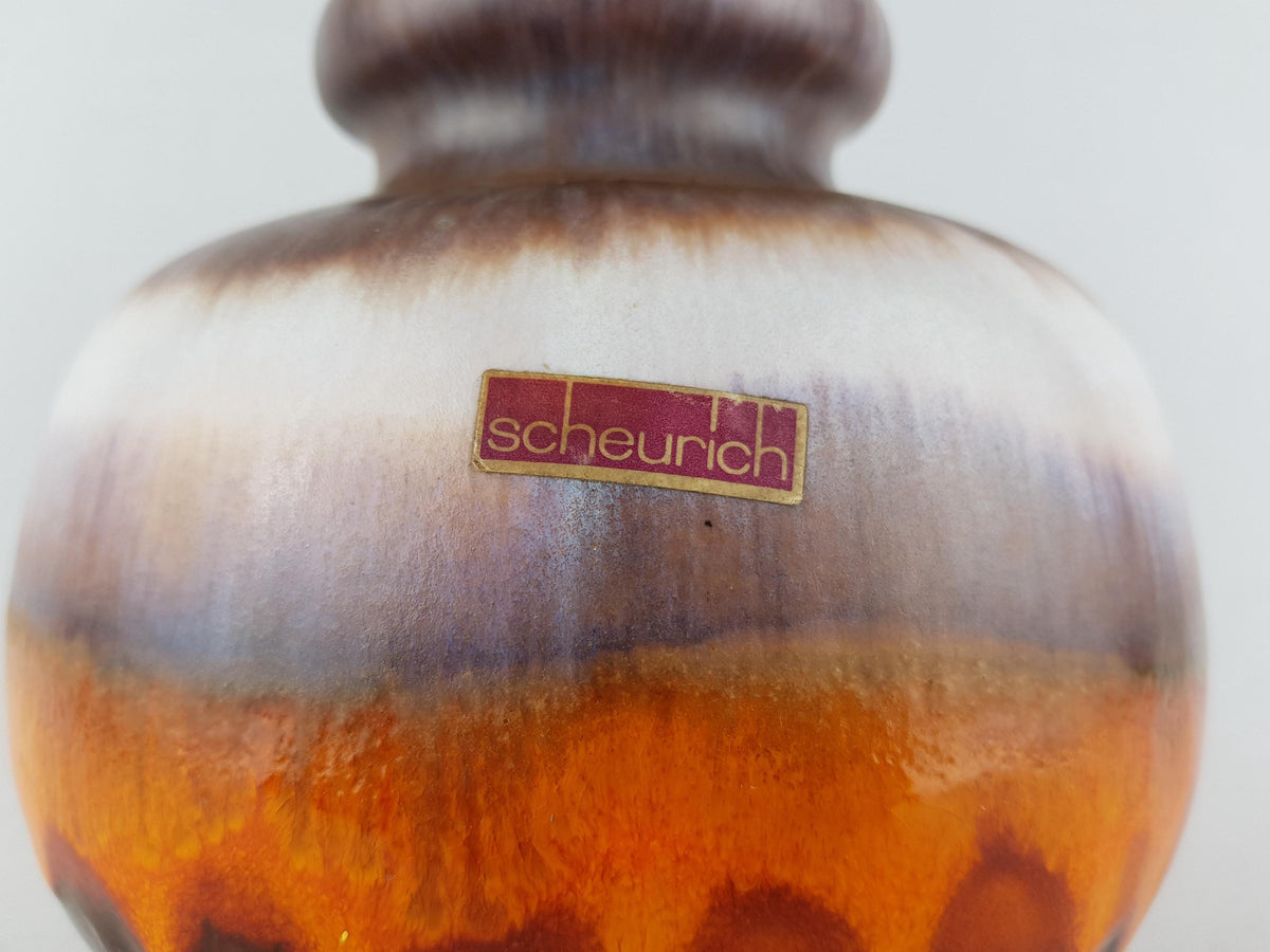 Vintage SCHEURICH KERAMIK CERAMOS Brown and Orange Vase 284-15 West German Pottery – 1970s