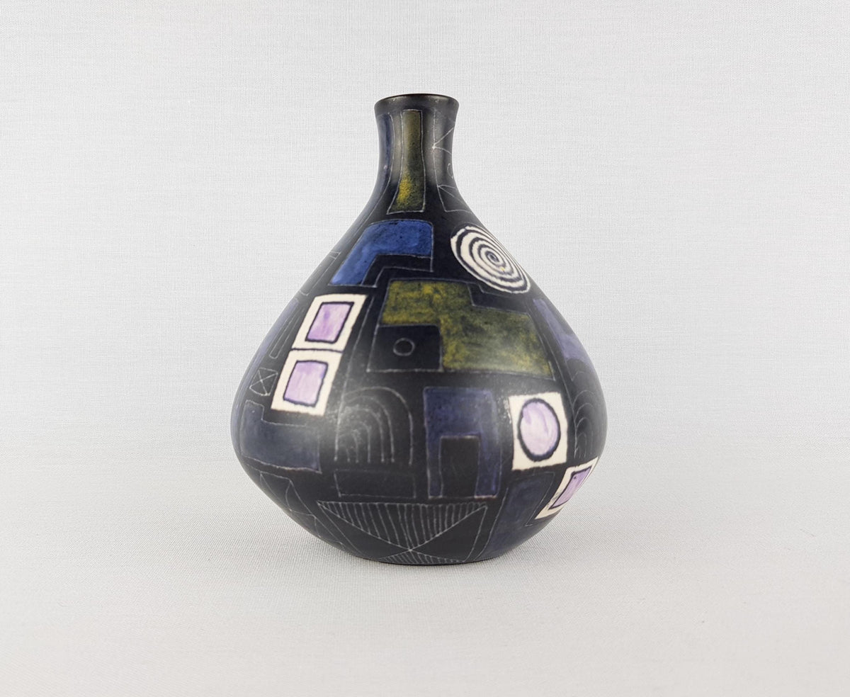 Vintage LU KLOPFER - Johann Lipp Mering Studio Art Pottery Vase Abstract Decor West Germany 1950s