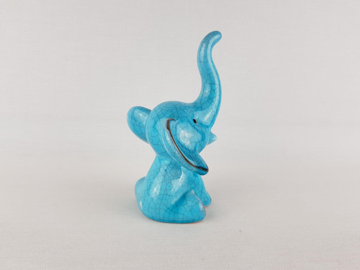 Vintage KARLSRUHER MAJOLIKA Blue Elephant Figurine Model 6551 by Walter Bosse West German Pottery 1950-60s