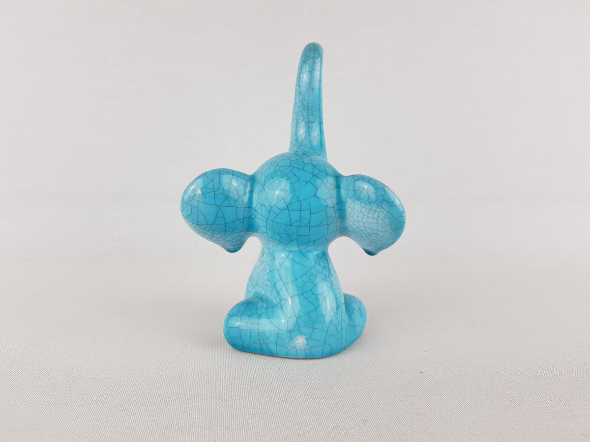 Vintage KARLSRUHER MAJOLIKA Blue Elephant Figurine Model 6551 by Walter Bosse West German Pottery 1950-60s