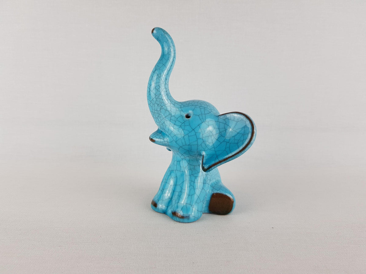 Vintage KARLSRUHER MAJOLIKA Blue Elephant Figurine Model 6551 by Walter Bosse West German Pottery 1950-60s
