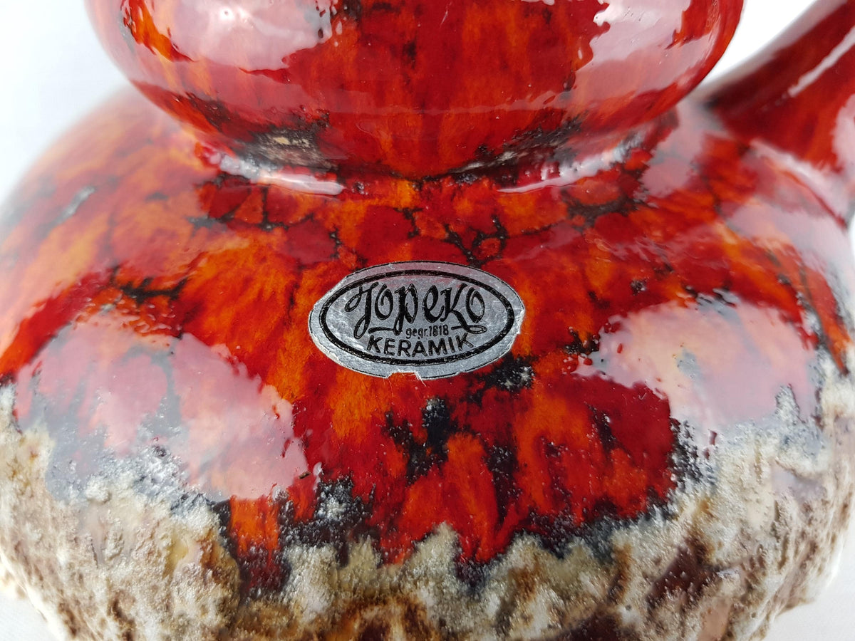 Vintage JOPEKO KERAMIK Reddish Orange Fat Lava Jug Vase 402-21 West German Pottery 1970s