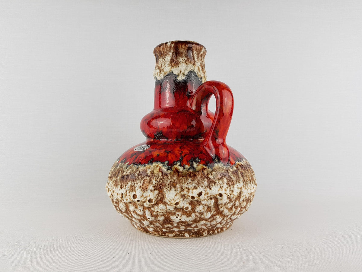 Vintage JOPEKO KERAMIK Reddish Orange Fat Lava Jug Vase 402-21 West German Pottery 1970s