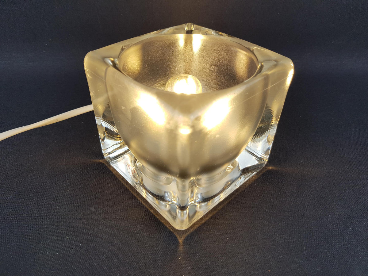 Vintage PEILL & PUTZLER Ice Cube Glass Table Lamp Crystal Clear Frosted Glass Germany 1970s