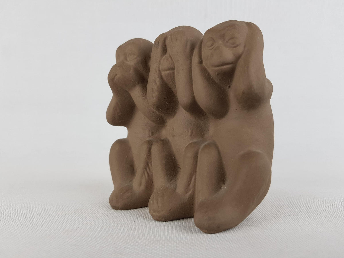 Vintage KARLSRUHER MAJOLIKA Three Wise Monkeys Figurine by Max Heinze West German Pottery 1950s