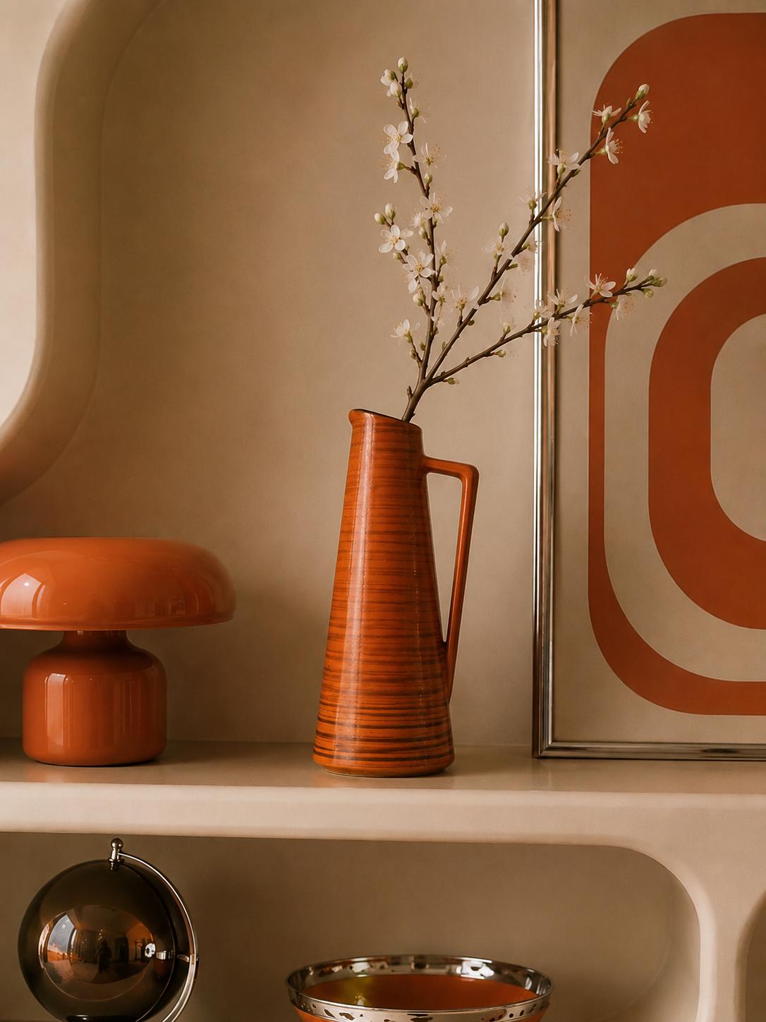 Vintage GERZ Ceramic Vase Terracotta Orange Handled model 2003-22 West German Pottery 1960s