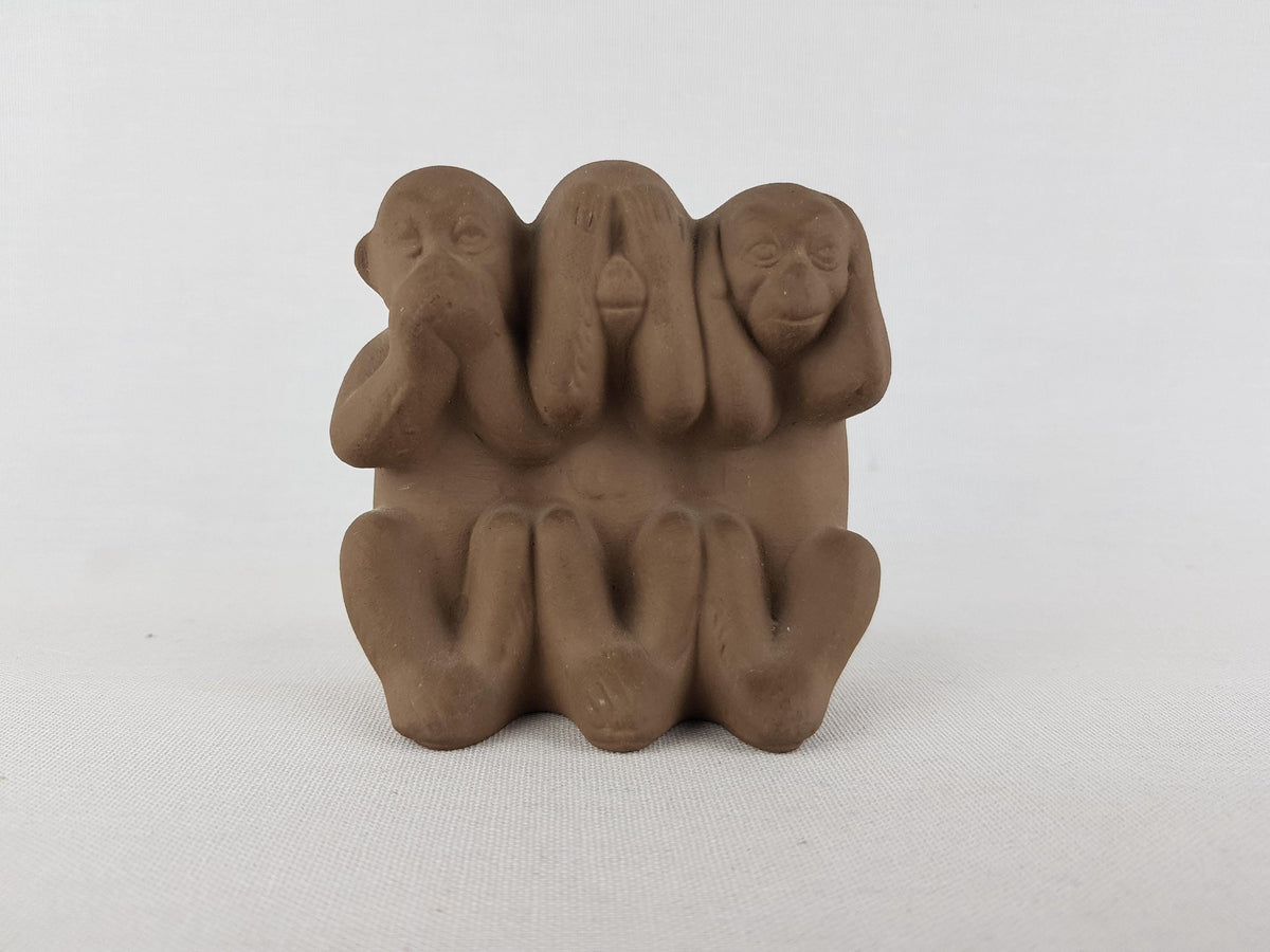 Vintage KARLSRUHER MAJOLIKA Three Wise Monkeys Figurine by Max Heinze West German Pottery 1950s