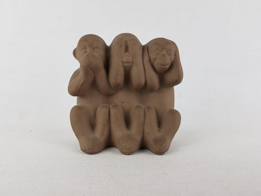 Vintage KARLSRUHER MAJOLIKA Three Wise Monkeys Figurine by Max Heinze West German Pottery 1950s