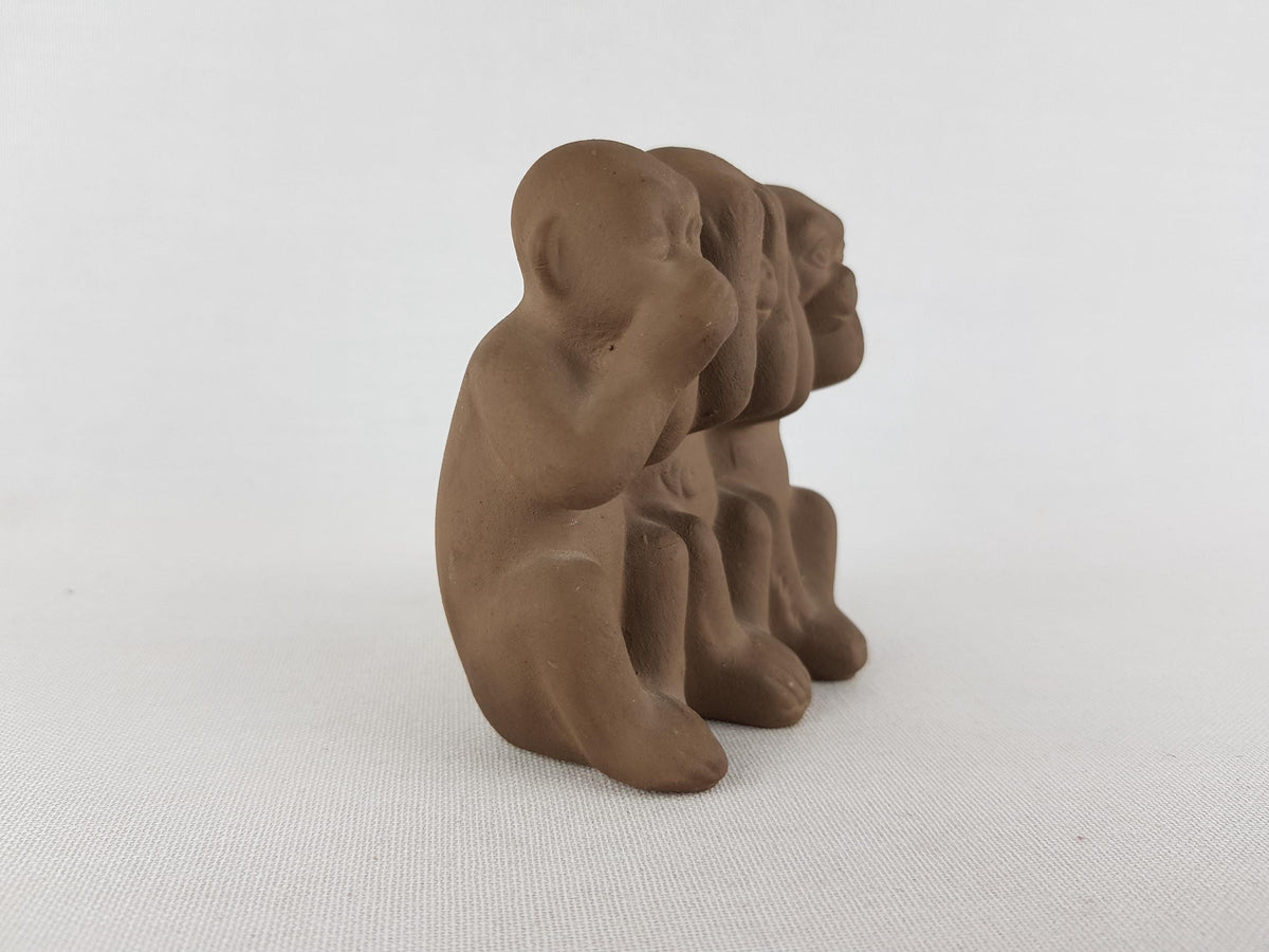 Vintage KARLSRUHER MAJOLIKA Three Wise Monkeys Figurine by Max Heinze West German Pottery 1950s