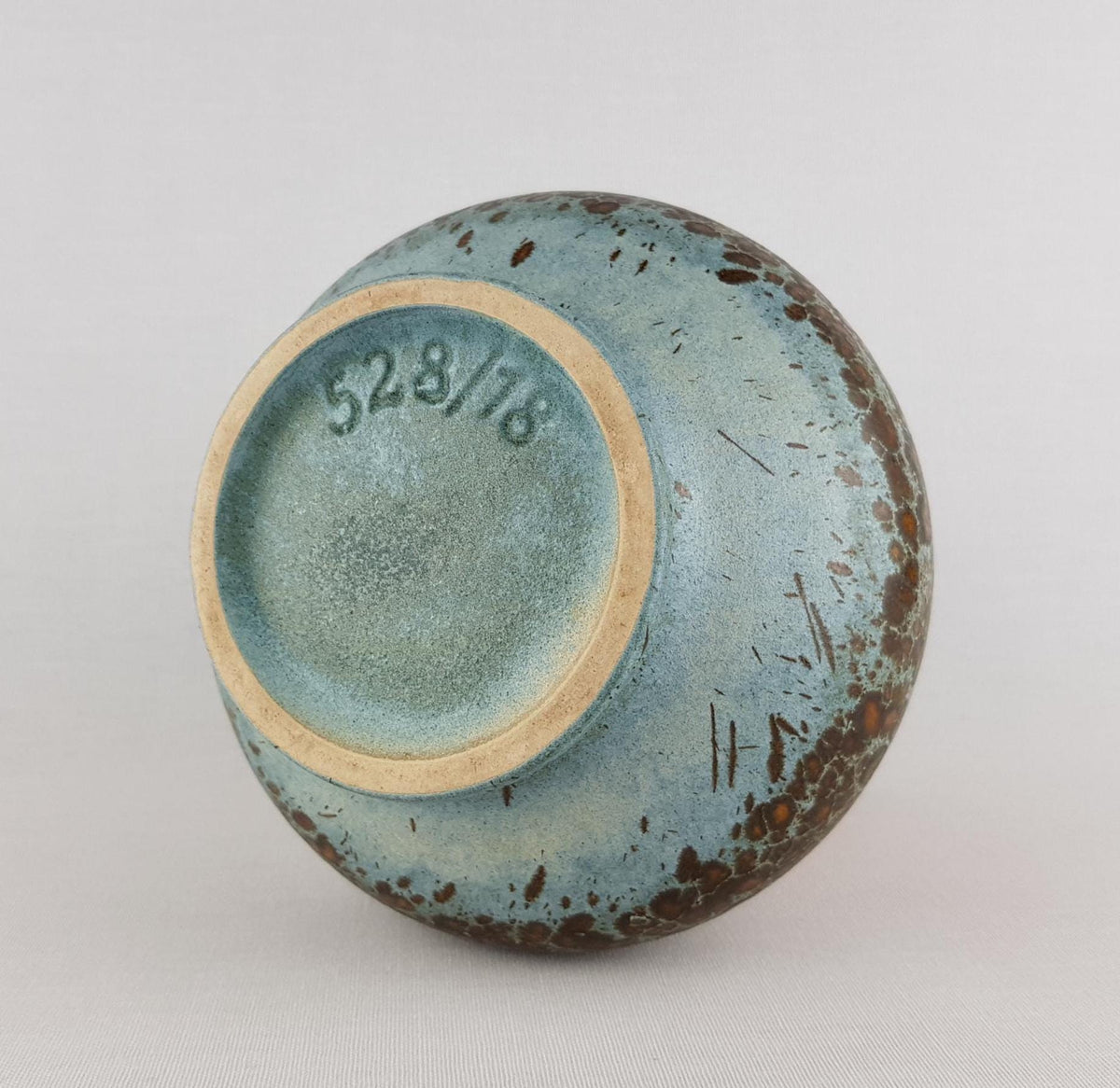Vintage UBELACKER (Ü-KERAMIK) Turquoise and Orange Vase 528 18 West German Pottery 1970s