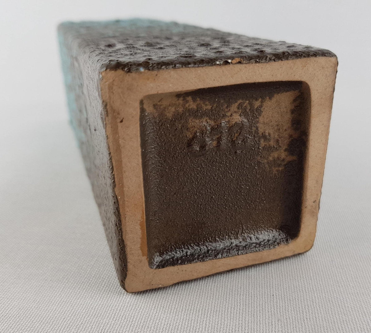 Vintage RUSCHA KERAMIK Rectangular Vase Turquoise Brown Fat Lava West German Pottery 1960s
