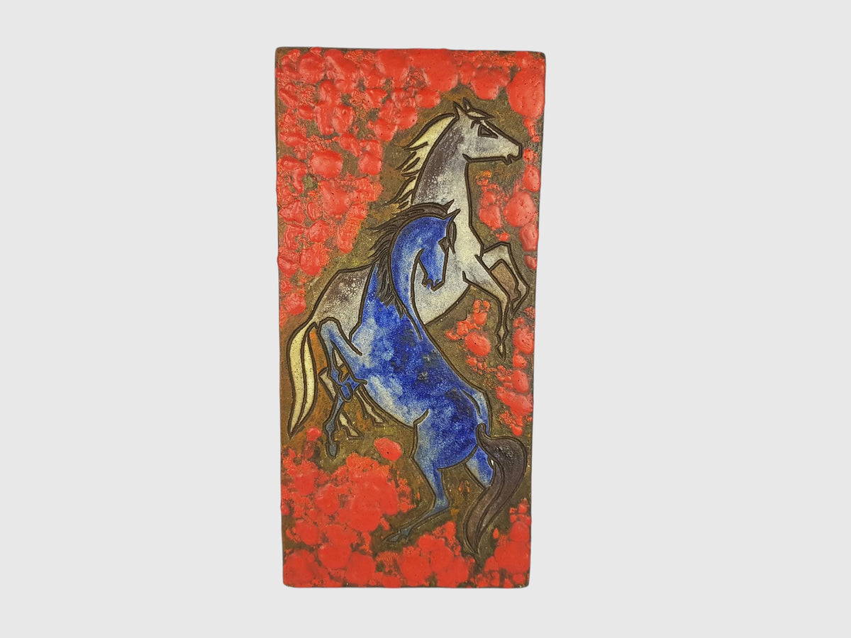 Rare RUSCHA KERAMIK Dokumenta Wall Plaque by Adele Bolz Red Fat Lava Horses 1962