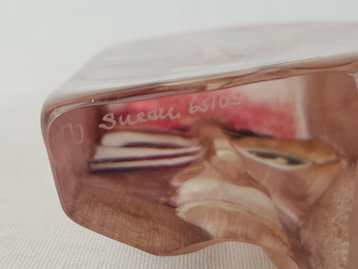 Vintage Mats Jonasson Målerås Sweden "Geno" Crystal Face Mask – Model 65103 – Swedish Art Glass Paperweight Sculpture – Signed & Numbered