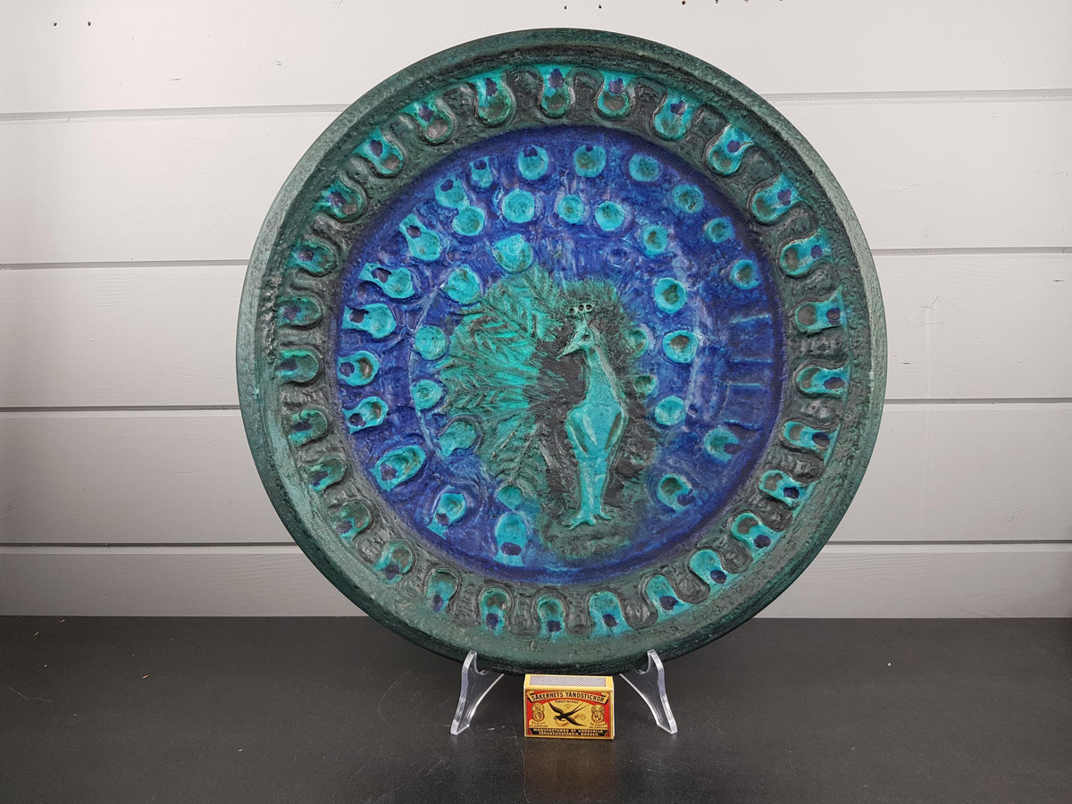 XXL Vintage CERAMANO "Pfau" Peacock Wall Plate Model 805 West German Pottery 1960s