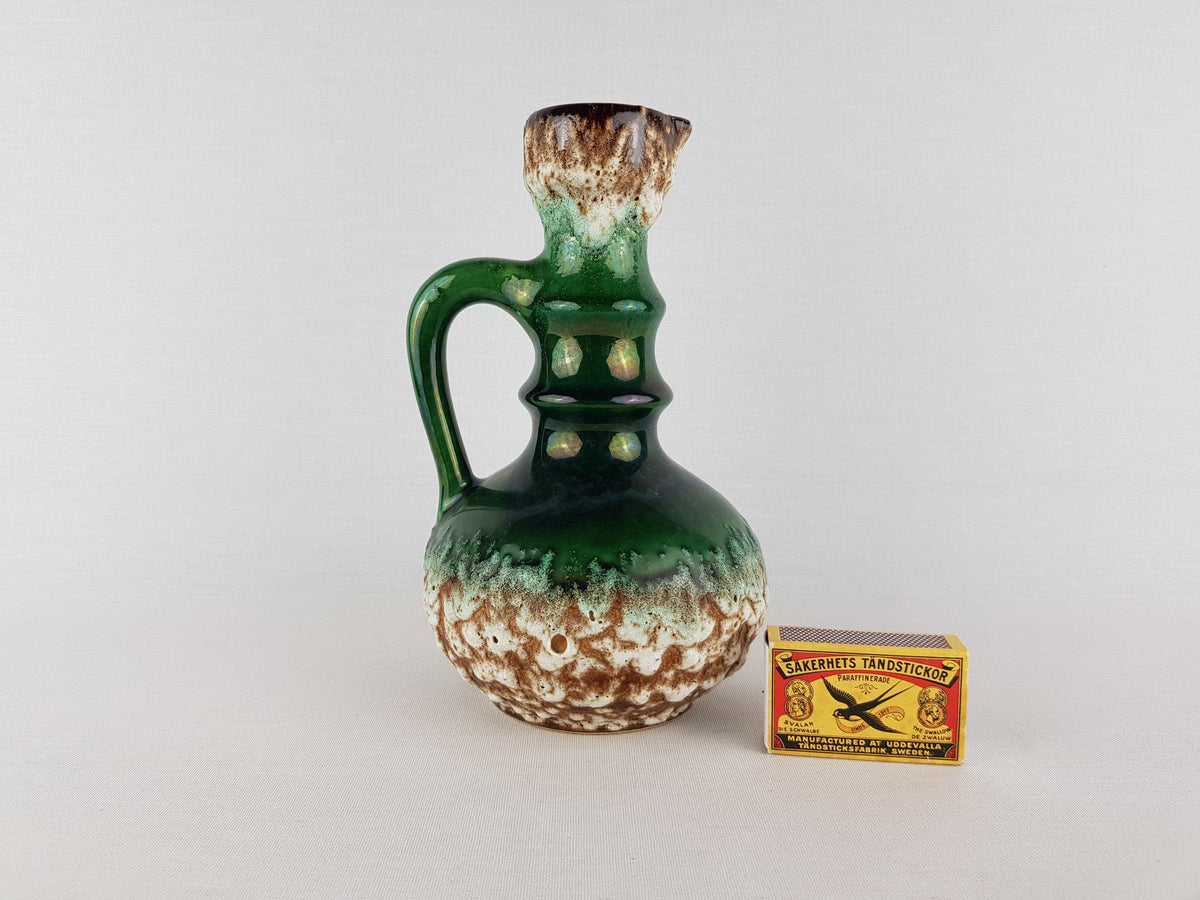 Vintage JOPEKO KERAMIK Green Fat Lava Jug Vase with "Prag" Decor 7201-21 West German Pottery 1970s