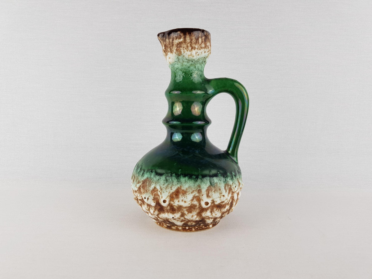Vintage JOPEKO KERAMIK Green Fat Lava Jug Vase with "Prag" Decor 7201-21 West German Pottery 1970s