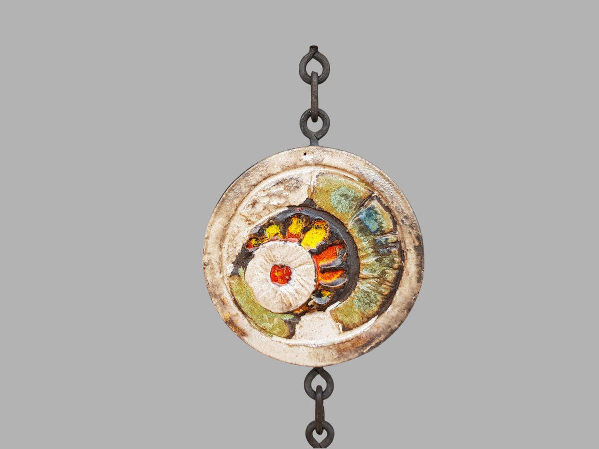 Vintage RUSCHA KERAMIK Wall Hanger with Chain and 3 tiles with 3D flower decor West German Pottery 1960-70s