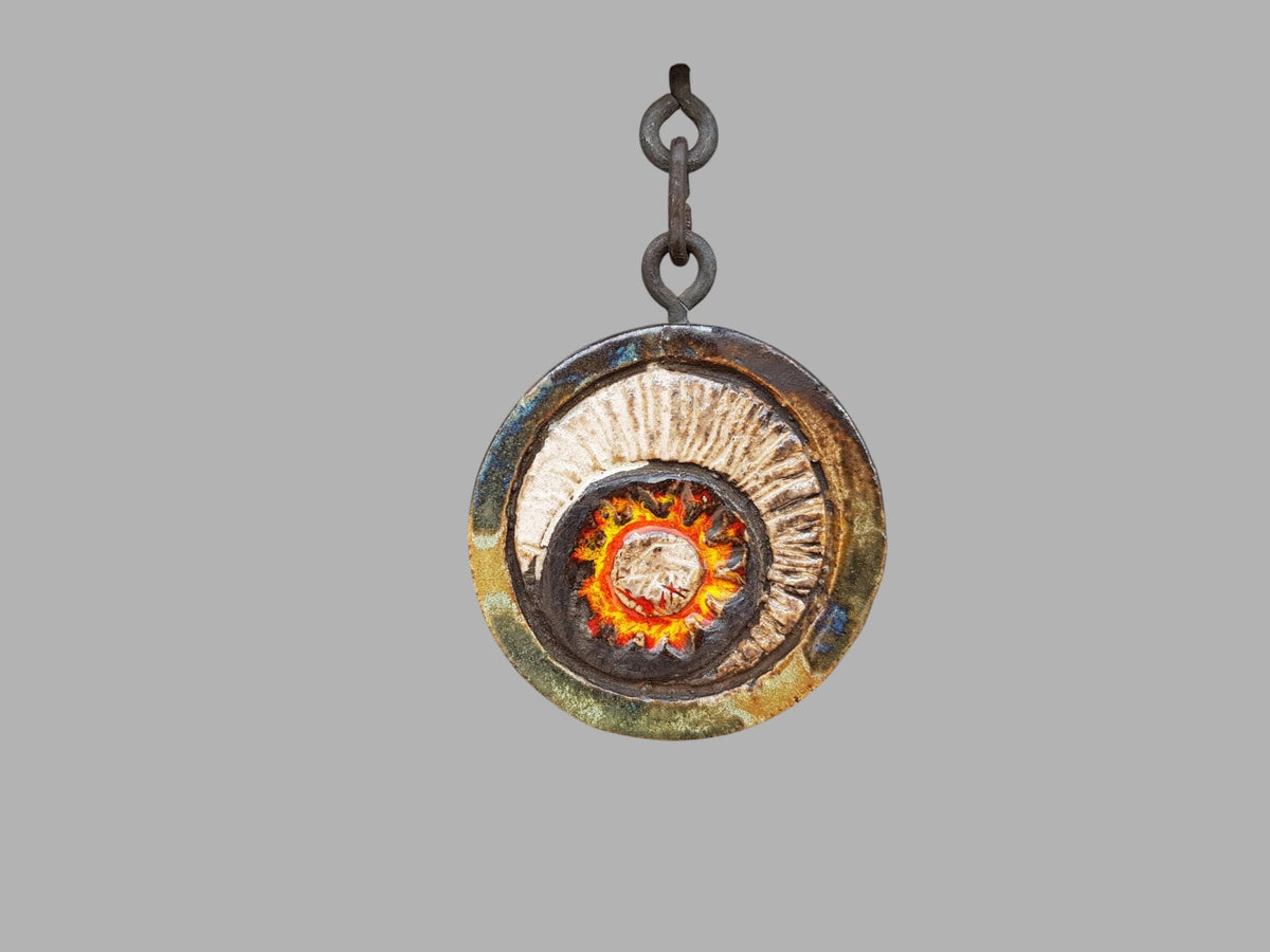 Vintage RUSCHA KERAMIK Wall Hanger with Chain and 3 tiles with 3D flower decor West German Pottery 1960-70s