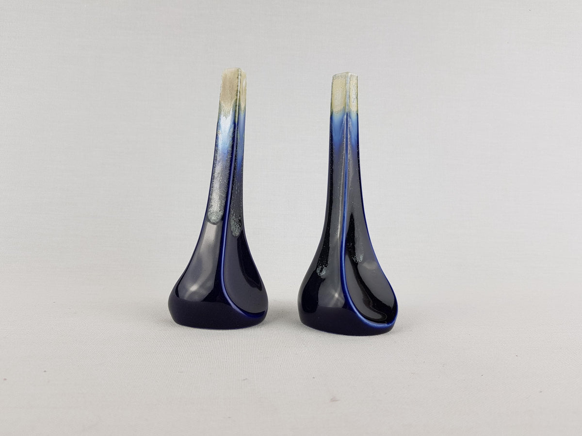Vintage Set of 2 SGRAFO Ink Blue and Beige Vases 2033 West German Pottery 1970s