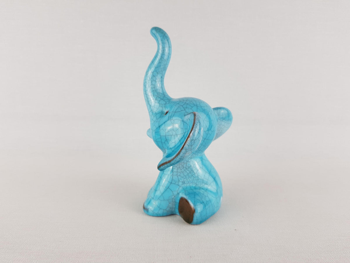 Vintage KARLSRUHER MAJOLIKA Blue Elephant Figurine Model 6551 by Walter Bosse West German Pottery 1950-60s