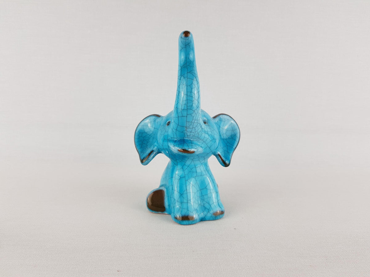 Vintage KARLSRUHER MAJOLIKA Blue Elephant Figurine Model 6551 by Walter Bosse West German Pottery 1950-60s