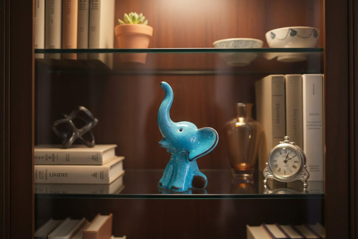 Vintage KARLSRUHER MAJOLIKA Blue Elephant Figurine Model 6551 by Walter Bosse West German Pottery 1950-60s