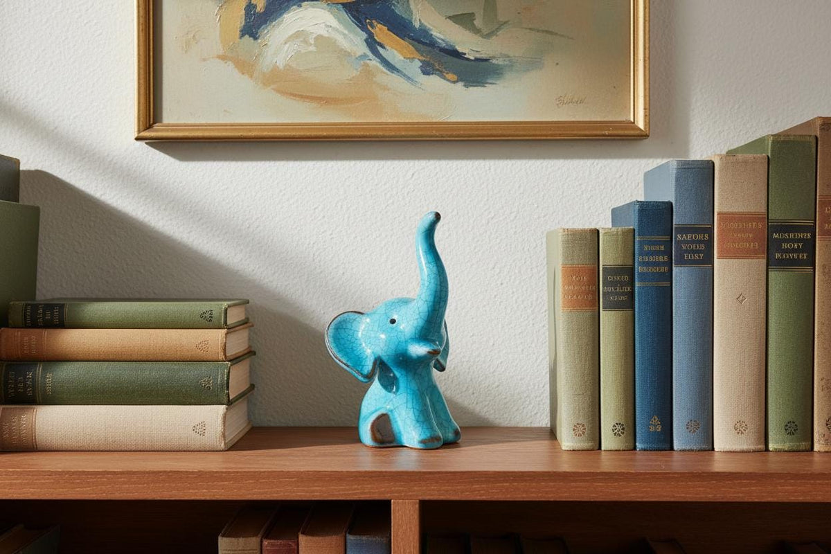 Vintage KARLSRUHER MAJOLIKA Blue Elephant Figurine Model 6551 by Walter Bosse West German Pottery 1950-60s