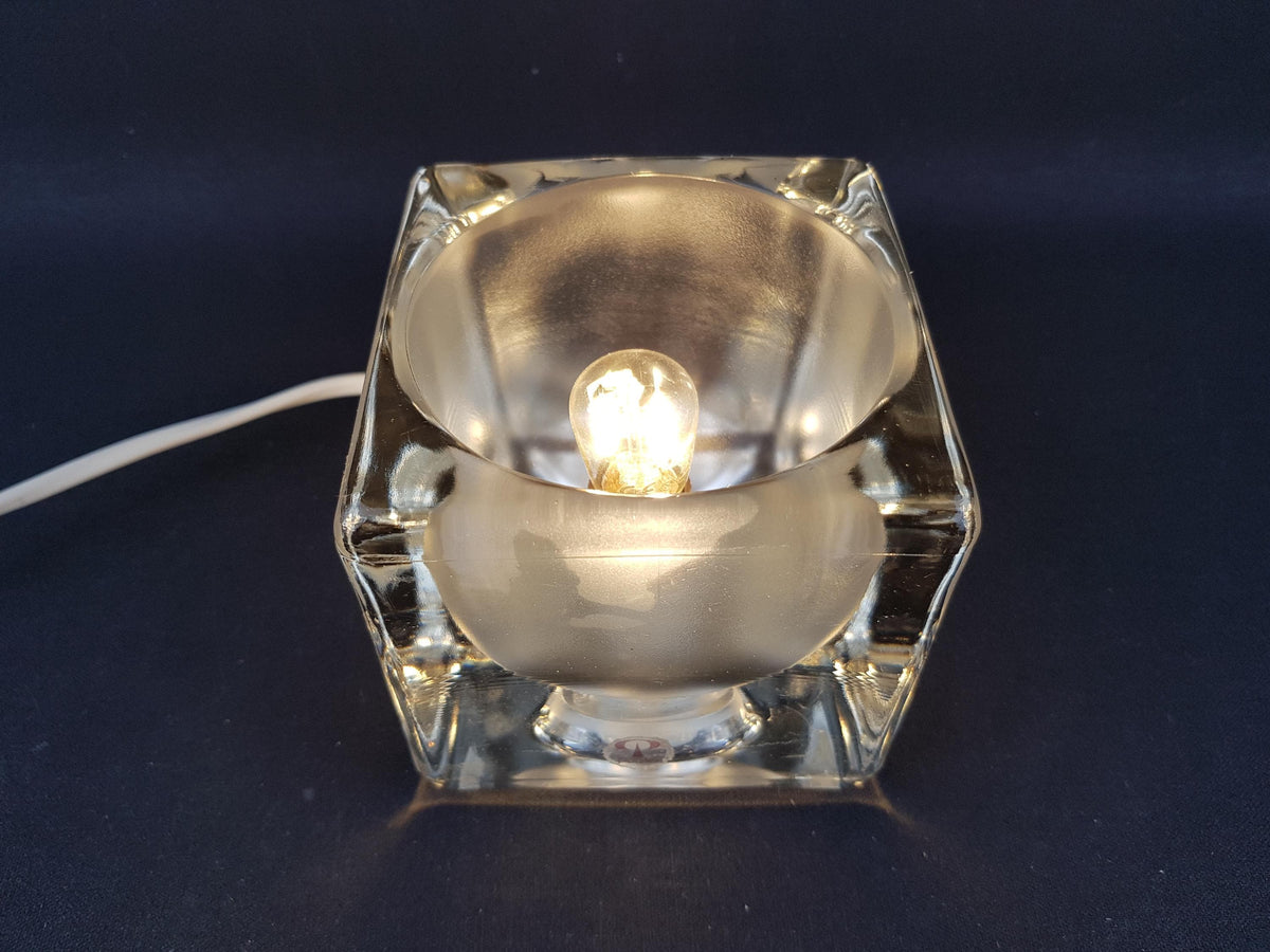 Vintage PEILL & PUTZLER Ice Cube Glass Table Lamp Crystal Clear Frosted Glass Germany 1970s
