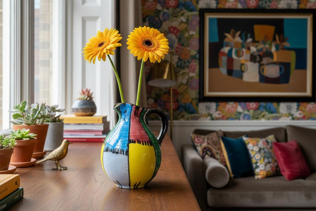 Vintage SCHRAMBERG Majolika Fabrik (SMF) Vase with Riva decor 56 West German Pottery Fat Lava Era 1950s by Elfi Stadler