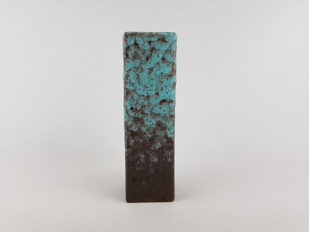 Vintage RUSCHA KERAMIK Rectangular Vase Turquoise Brown Fat Lava West German Pottery 1960s