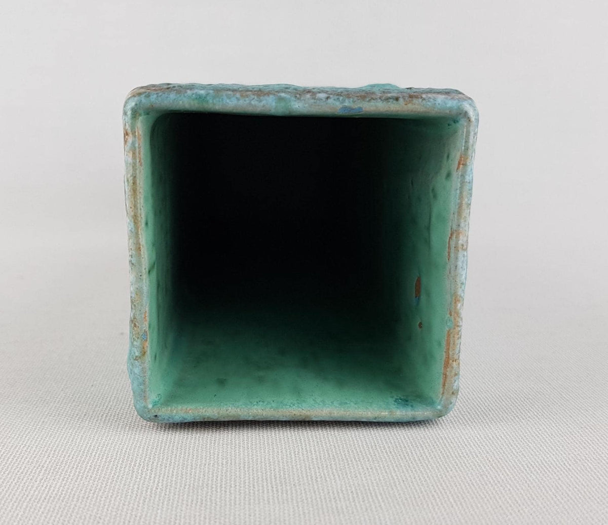Vintage RUSCHA KERAMIK Rectangular Vase Turquoise Brown Fat Lava West German Pottery 1960s