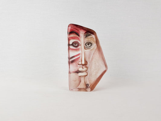 Vintage Mats Jonasson Målerås Sweden "Geno" Crystal Face Mask – Model 65103 – Swedish Art Glass Paperweight Sculpture – Signed & Numbered