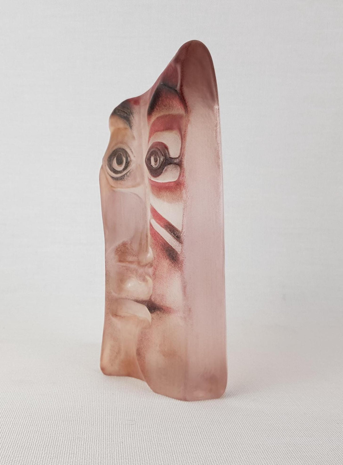 Vintage Mats Jonasson Målerås Sweden "Geno" Crystal Face Mask – Model 65103 – Swedish Art Glass Paperweight Sculpture – Signed & Numbered