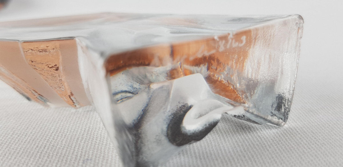 Set of 4 Vintage Mats Jonasson Målerås Sweden "Geno" Crystal Face Masks Swedish Art Glass Paperweight Sculptures – Signed & Numbered