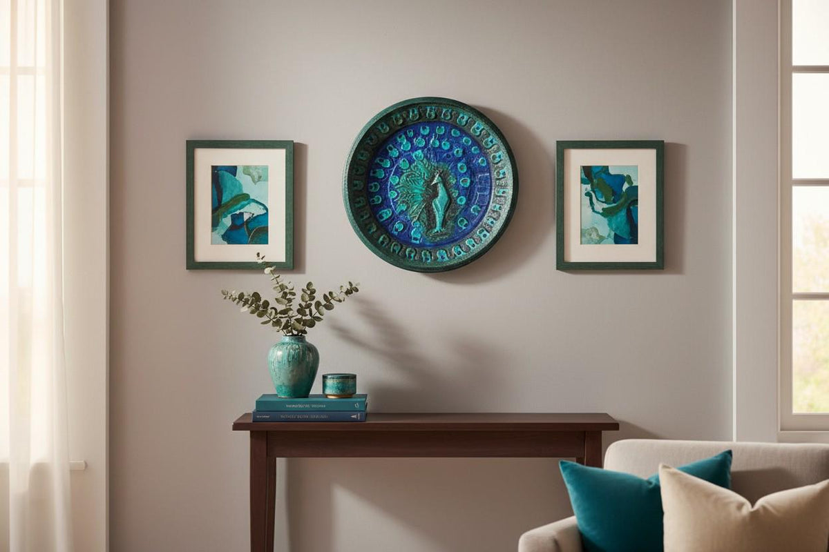 XXL Vintage CERAMANO "Pfau" Peacock Wall Plate Model 805 West German Pottery 1960s
