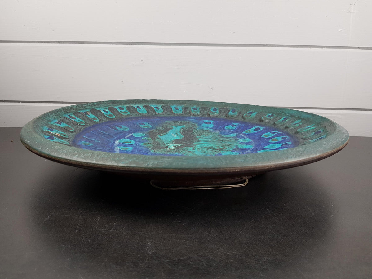 XXL Vintage CERAMANO "Pfau" Peacock Wall Plate Model 805 West German Pottery 1960s