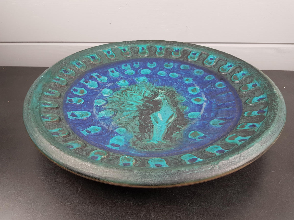 XXL Vintage CERAMANO "Pfau" Peacock Wall Plate Model 805 West German Pottery 1960s