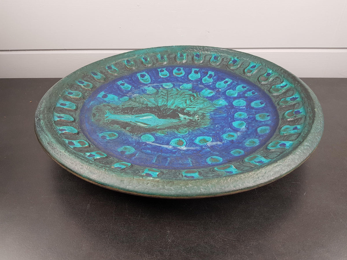 XXL Vintage CERAMANO "Pfau" Peacock Wall Plate Model 805 West German Pottery 1960s