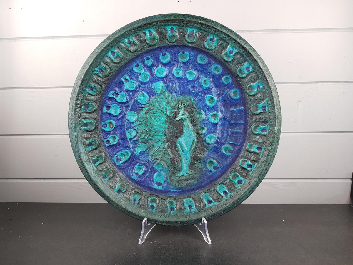 XXL Vintage CERAMANO "Pfau" Peacock Wall Plate Model 805 West German Pottery 1960s