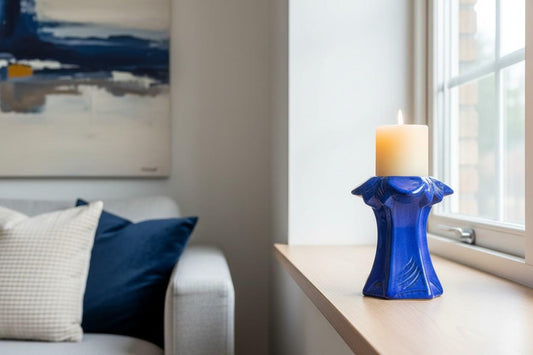 RARE Vintage CARSTENS TONNIESHOF Stylish Ink Blue Candle Holder West German Pottery 1960s