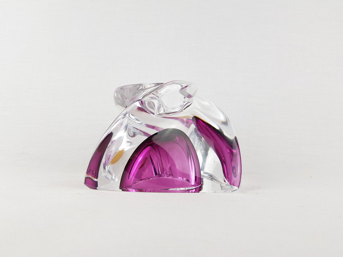 Vintage VAL ST. LAMBERT Fuchsia Crystal Swirl Glass Candle Holder Belgium 1950s 1960s