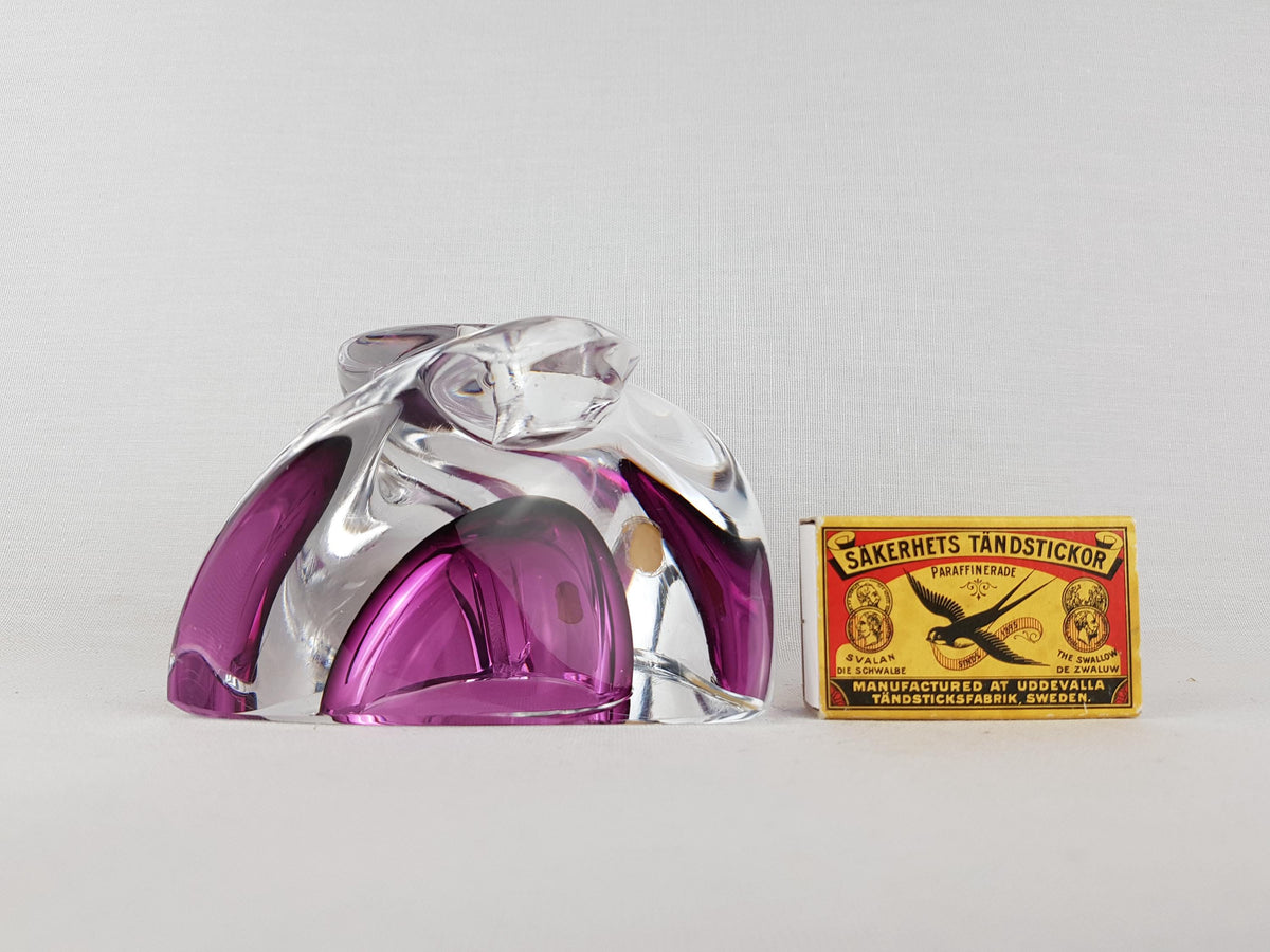 Vintage VAL ST. LAMBERT Fuchsia Crystal Swirl Glass Candle Holder Belgium 1950s 1960s