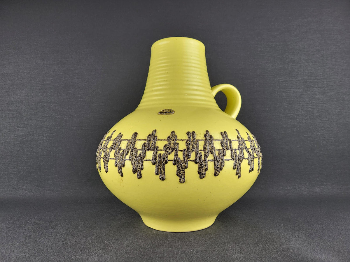 Vintage FOHR KERAMIK Handled Yellow Glazed Vase With Black Fat Lava 411 24 West German Pottery 1970s