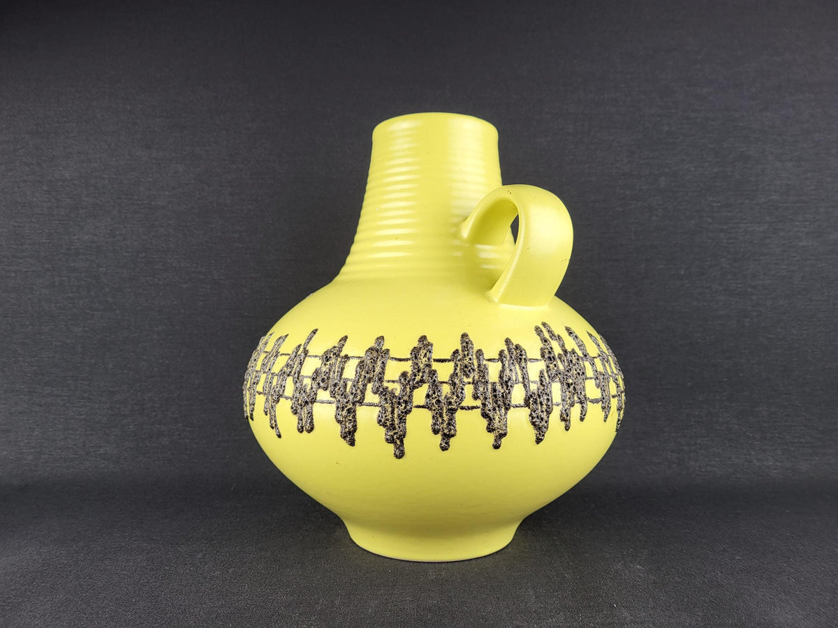 Vintage FOHR KERAMIK Handled Yellow Glazed Vase With Black Fat Lava 411 24 West German Pottery 1970s