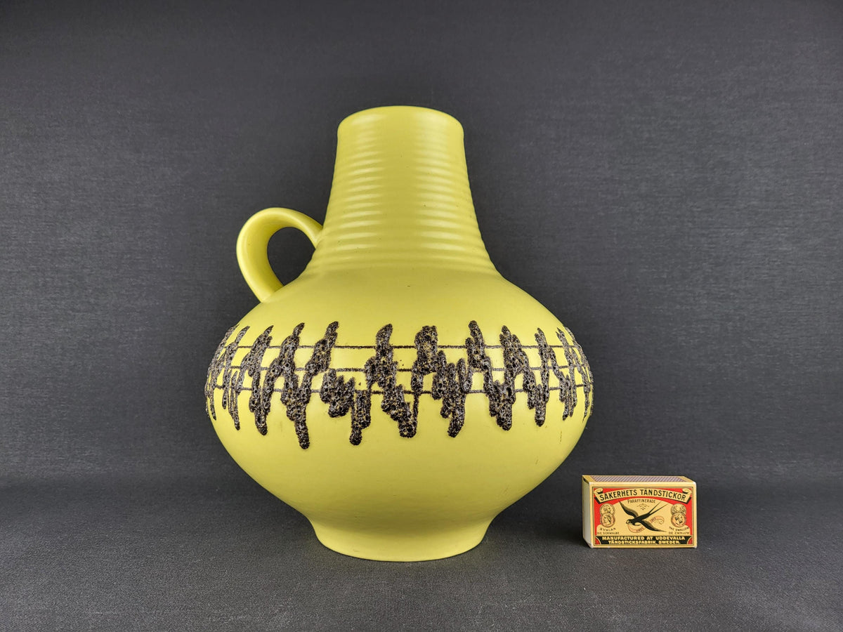 Vintage FOHR KERAMIK Handled Yellow Glazed Vase With Black Fat Lava 411 24 West German Pottery 1970s