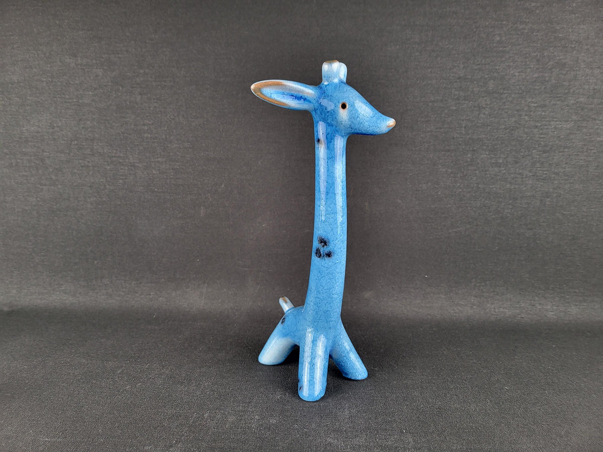 Very Rare! Vintage Walter Bosse Large Ceramic Blue Giraffe – Karlsruhe Majolika, 1955